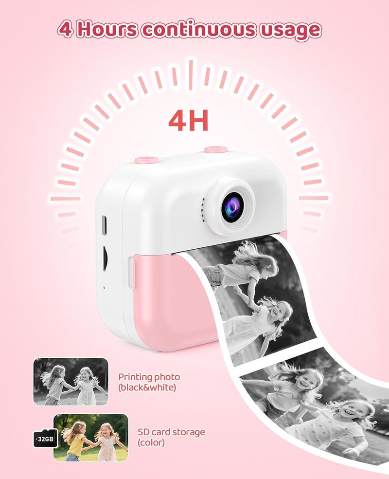 DITUPAN Instant Print Front Rear Dual Selfie Kids Camera for Kids Christmas Birthday Gifts for Girls Age 3-12 Portable Toys for 3 4 5 6 7 8 9 10 Year Old Girl with 32GB SD Card Digital Camera - Image 5